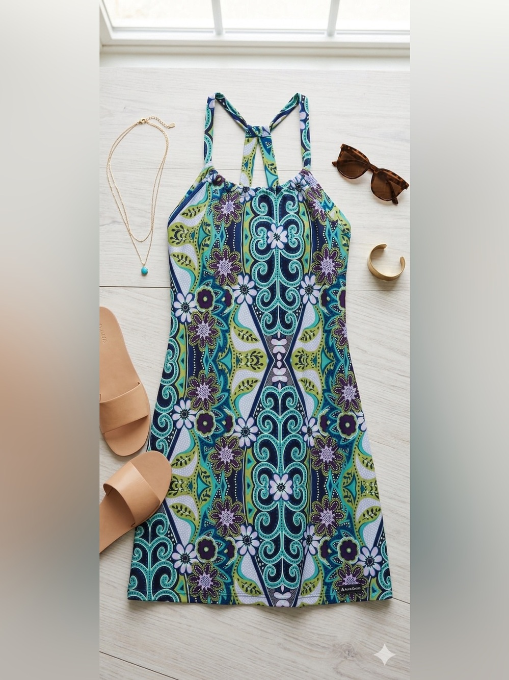 Prana Floral Swim Cover-Up in Teal, Lime & Black